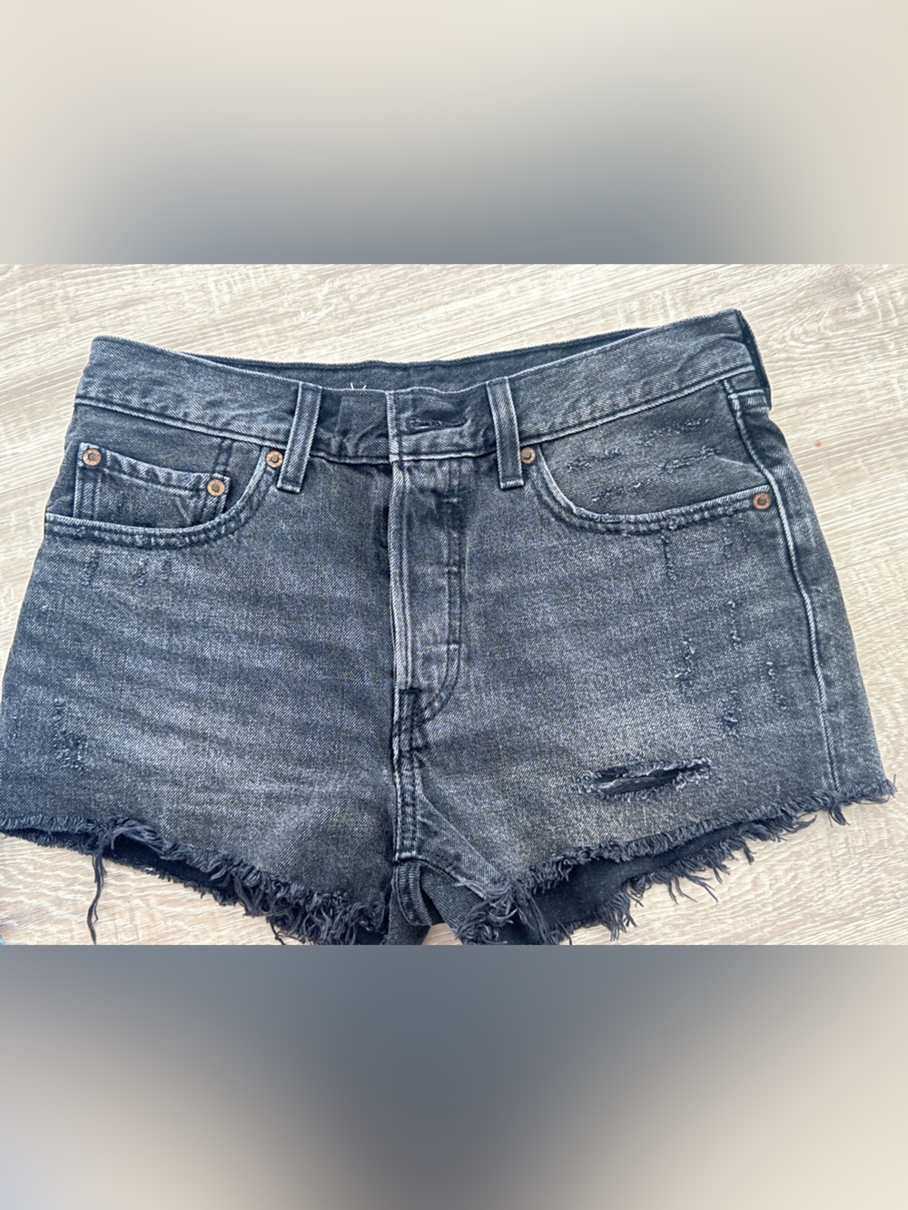 Levi's Black Denim Shorts with Raw Hem Detail